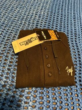 flag nor fail Black Waffle Knit Henley with Plaid Trim